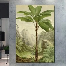 Impresión artística botánica de palmera - Póster de lienzo antiguo, Estilo clásico art decó moderno, Decoración para hogar, oficina, baño, sala de estar, dormitorio, restaurantes - Interior y exterior, tema paisajístico para todas las estaciones - Sin marco - Ver 2