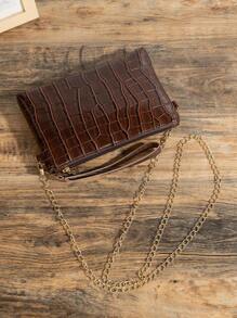 1 st. Koffiebruine krokodillenprint PU eenvoudige clutch met metalen ketting schoudertas, portemonnee, geschikt voor gelegenheden zoals dames en meisjes, etentjes, feesten, winkelen, dagelijks woon-werkverkeer, reizen, enz.