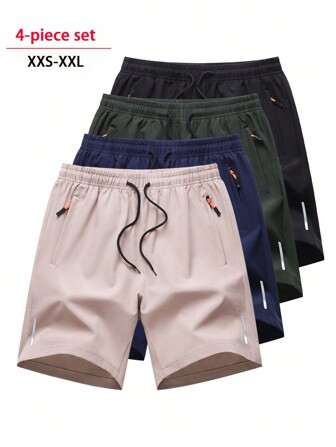 4 st/set, fritidsshorts för män, löpning/konditionsträning ventilerande byxor på mitten av låret, utomhus strandkläder