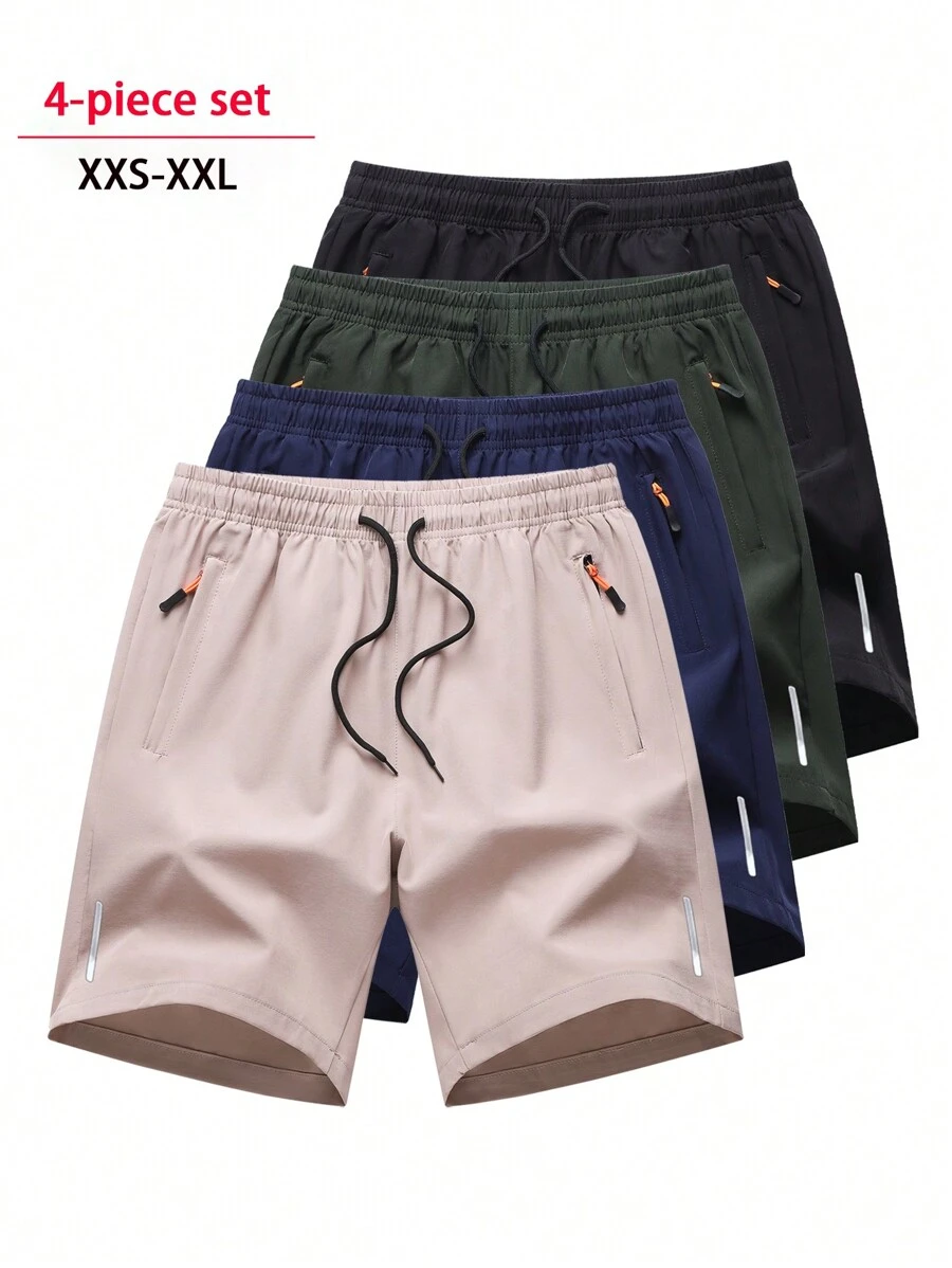 Bộ 4 quần short thể thao thường ngày cho nam, quần dài đến giữa đùi thoáng khí khi chạy bộ/tập luyện thể dục, mặc ngoài trời trên bãi biển - Nhiều màu - Xem 1