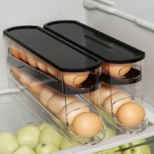 1 Stück klare Ei Aufbewahrungsbox - stoßfeste Doppelschicht automatischer Rolleierehalter mit Konstruktion - perfekt für Kühlschrank, Schrank, Regal und Arbeitsplatte Lagerung, ideale Küchenorganisatoren und Zubehör für Hausfrauen und Bäcker, für Ostern, Eiaufbewahrungstabletts