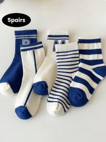 5 Paar Kindersocken für Jungen & Mädchen, Schul-/Sport Socken bis zur Mitte des Waden, geeignet für alle Jahreszeiten, Größe 3-5, 6-8, 8-12 Jahre - Verschiedenfarbig - Übersicht 1