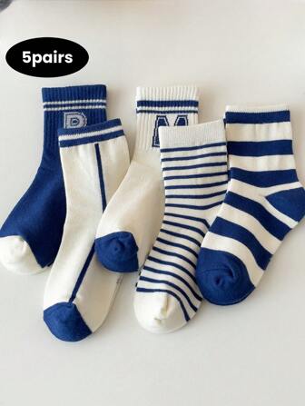 5 双儿童袜子，适合男孩和女孩，学校/运动中筒袜，适合所有季节，尺码 3-5、6-8、8-12 岁