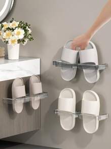 1pc Bathroom Non-Perforated Slipper Rack, Toiletries Storage, Shoe Organizer, Toilet Wall Mounted Drainage Rack