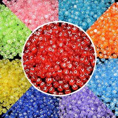 100pcs Colorful Random Mixed Letter Acrylic Beads, 7x4mm Flat Round Spacer Alphabet Beads, Jewelry Making, Handmade Necklace Bracelet