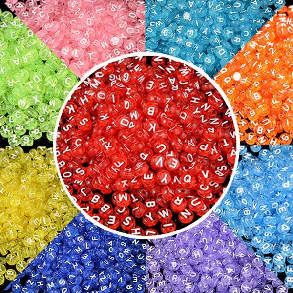 100 pièces perles acryliques mélangées de couleurs aléatoires, perles plates rondes espaceurs d'alphabet 7x4mm, fabrication de bijoux, collier et bracelet faits main
