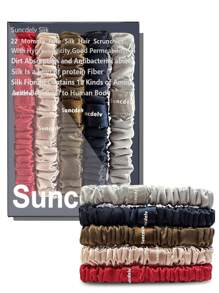 6个装 100% 纯桑蚕丝发圈，真丝发绳，马尾辫发圈，纯色天然发饰，发圈，发绳，头饰