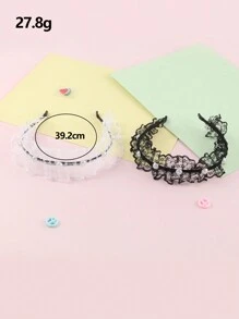 2pcs Girls' Mesh & Pearl Headbands, Minimalist Fashion Casual Daily Wear - Multicolor - View 4