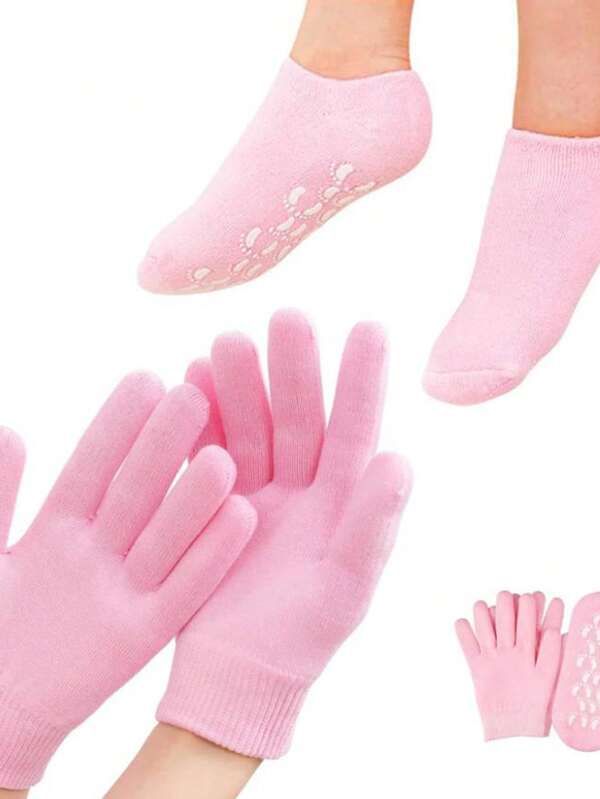 yuluan 1 Par de Set de Calentadores de Piernas y Guantes, Mascarilla de Manos y Pies con Gel, Talla Unisex, Adecuado para Todas las Estaciones. Calentadores de Piernas y Guantes Humectantes de Silicona, Calentadores de Piernas de Gel para Talones Agrietados, Suavizando la Piel Seca y Áspera de Manos y Pies