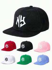 1pc Embroidered Gothic LA Letter Adjustable Flat Brim Baseball Cap, Outdoor Sun Protection Casual Hat Suitable For Spring, Autumn, Travel, Beach, Y2K Style For Boys And Girls - Flat Brim Baseball Cap - View 1