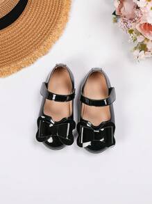 1 Pair Classic Cute Little Girl Patent Leather Flat Shoes, Versatile For Everyday Wear - Black - View 4