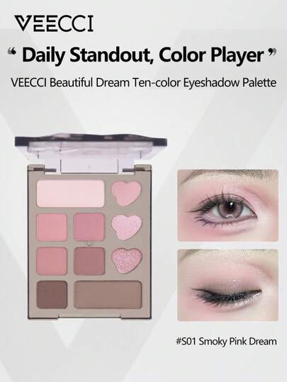 VEECCI Beautiful Dream Ten-Color Eyeshadow Palette Long-Lasting Non-Removal Pearlescent Shimmer Chapter Multi-Color Eyeshadow Earth Color Student Affordable, Ideal For Halloween And Evening Events