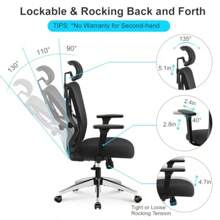 Ticova High Back Ergonomic Office Chair Adjustable Lumbar Support Headrest 3D Armrest Rocking Mesh Computer Chair - Black-69x25x54cm - View 2