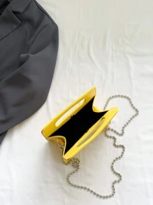 New Cartoon Warning Sign Handbag, Chain Letter Bag, Cosmetic Bag, Accessory Bag, Fashion Casual Minimalist Street Shoulder Crossbody Bag, Fashionable Butter Yellow Bag For Women