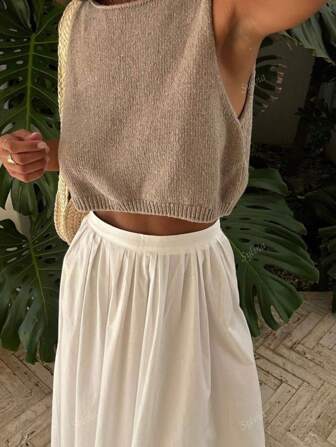 Women's Minimalist Round Neck Solid Knit Camisole