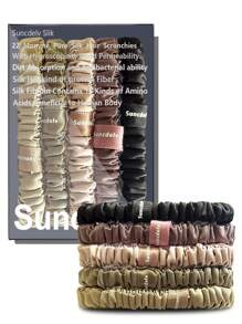 6个装 100% 纯桑蚕丝发圈，真丝发绳，马尾辫发圈，纯色天然发饰，发圈，发绳，头饰