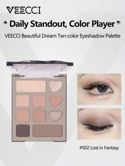 VEECCI 美丽梦幻十色眼影盘持久不脱妆珠光闪光章多色眼影大地色学生款价格实惠，非常适合万圣节和晚间活动