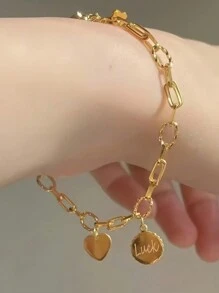 纯银LUCKY爱心圆环手链女新款时尚几何回形针设计小众轻奢手饰