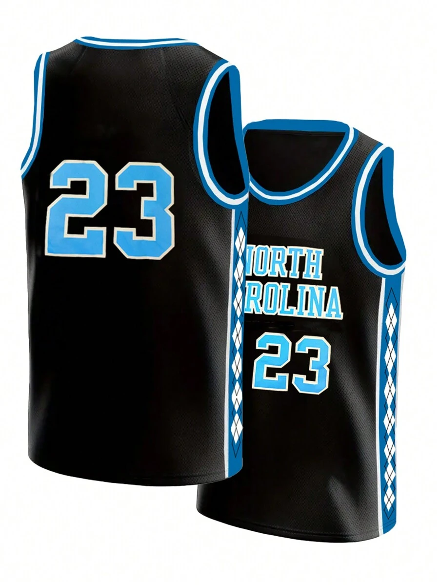 Men's #23 Black Basketball Jersey, Loose Fit, Breathable, Graphic Embroidered Sleeveless Round Neck Tank Top, Suitable For Basketball, Sports, Running, Gym - 黑色 - 查看 1