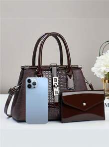 2pcs Set Elegant Fashion Crocodile Texture Handbags, Multi-Functional Large Capacity Shoulder Bag, Design, New Fashion Women's Small Square Bag Handbag Shoulder Bag Versatile Casual Large Capacity, Suitable For Outings, Travel, Shopping, Best Mother Day Gifts Ever