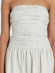 Women Strapless Party Dress Summer Striped Print Ruched A-Line Dress For Cocktail Beach Streetwear Aesthetic Clothes - trắng - Xem 3