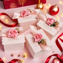 6pcs/12pcs/24pcs Elegant Pink Wedding Favor Box | Square Candy Box | Gift Packaging For Weddings | Bridal Shower Treat Boxes | Beautiful Foldable Design,Wedding Decor,Home Decor ,Room Decor Party Favors Bride Gifts Birthday Graduation Birthday Decorations Party Decorations Gift Bags Christmas Decorations Christmas