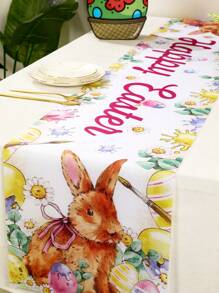1 pièce Chemin de table motif lapin de Pâques, œuf de Pâques et marguerite, couverture de table, décoration de table pour fête de Pâques, décoration d'anniversaire, décoration de Pâques, décoration de maison, fournitures de fête pour cuisine et restaurant, décoration de table printanière, repas de Pâques