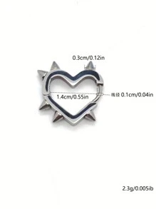 2 Pcs Fashion Stainless Steel Heart-Shaped Spike Stud Earrings, Hip-Hop Unisex Geometric Earrings, 304 Stainless Steel - Multicolor - View 7