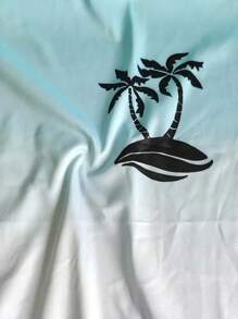 Men's Casual Summer Set: Coconut Tree Print T-Shirt & Drawstring Shorts - Breathable Polyester, Machine Washable - Multicolor - View 4