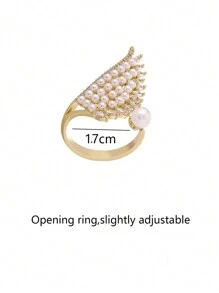 1 Stück luxuriöser Ring mit eingebetteten Juwelen und Kunstperlen-Flügeln
