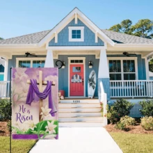 1 件 He Is Risen 春季复活节花园旗帜垂直双面粗麻布欢迎农舍庭院户外装饰，无杆