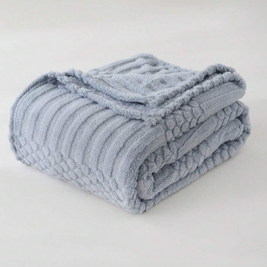 1pc Polka Dot Jacquard Taffeta Blanket (Polyester Fiber), Comfortable Minimalist Style Throw Blanket, Suitable For All Seasons For Travel And Home Use, Pet Blanket For Dogs And Cats - Teal Blue - View 1