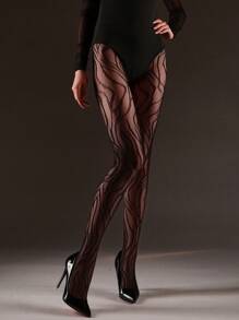 1pc Women High Stretch Tiger Pattern Fishnet Leggings, Black Gothic Bodycon Pantyhose, Fashion Sexy Black Tights, Suitable For Y2K, All Seasons