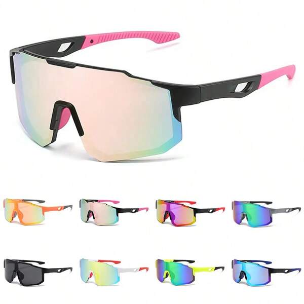 1 par de gafas de deporte exteriores de montura grande, elegantes y coloridas. Gafas a prueba de viento y arena para adultos, adecuadas para senderismo, bicicleta de montaña y conducir