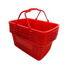 Canasta de Compras 5pz; Pack Cestas Supermercado; Cestas de la Compra; Asas de Mano; Resistentes a 28L; Canasta para Compras de Supermercado Diseño de Hoyuelos, Asas De Plástico Rojo - Rojo - Ver 1