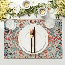 Bohemian Placemats, Southwest Orange And Blue-Green Woven Texture Len, Zmywalny Na Stół Kuchenny, Wystrój Jadalni, Nadaje Się Do Domu, Imprezy, Wnętrza