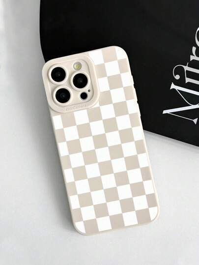 Y2K Matte Milky White Checkerboard Pattern Camera Protection TPU Phone Case, Aesthetic Style, Compatible With IPhone & Galaxy, Covers 16/16 Pro Max, Galaxy Cases, Phone Case, Case 17 Pro Max, Covers, Cute Phone Case