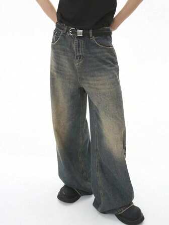 ティーンボーイ用 トレンディーワイドレッグジーンズ、デイリー使いに カジュアルでスタイリッシュ