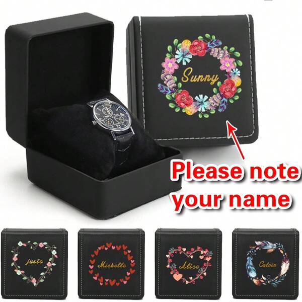 Custom Name Portable Single Watch Box PU Leather Protective Storage Organizer With Soft Interior Durable Watch Display Case Gift Case For Men Women Watch Collectors Enthusiasts
