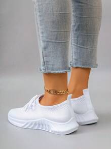 Women's Casual Sports Mesh Sneakers, Breathable Comfortable Lightweight Lace-Up Solid Color, Pink, Bright Color, Anti-Slip, Wear-Resistant