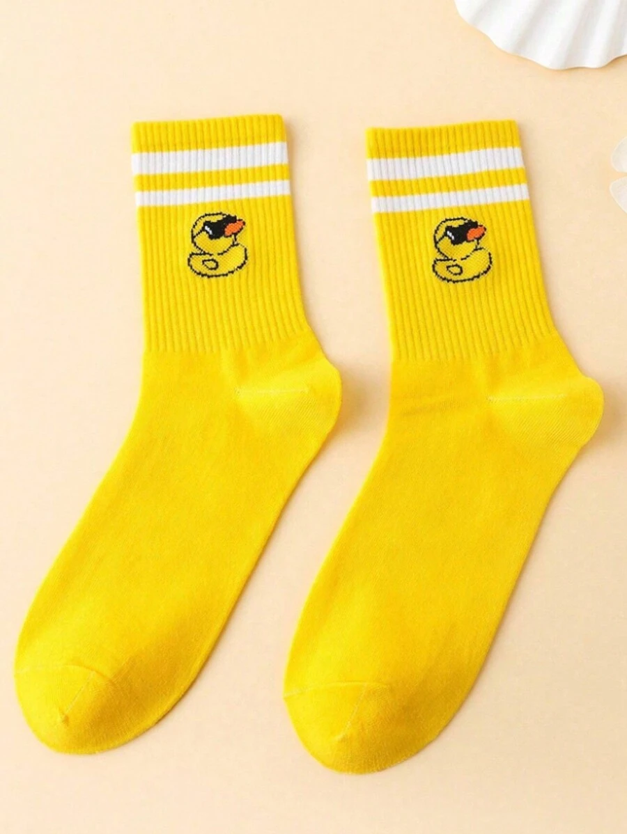 1 Pair Fun Duck Wearing Sunglasses Pattern Jacquard Mid-Calf Socks - Multicolor - View 1