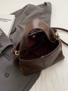 1 Bolso de hombro de color café con textura de PU , cierre magnético, nueva colección 2025, bolso bandolera a juego