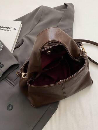 1 Bolso de hombro de color café con textura a juego, cierre magnético, nueva colección 2025