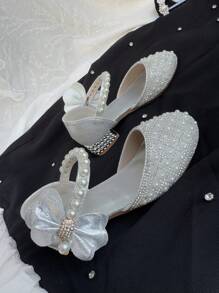 Girls Fashionable Elegant Faux Pearl Decor High Heel Shoes, Lightweight Non-Slip Soft Sole Dress Shoes, Suitable For Performance And Parties
