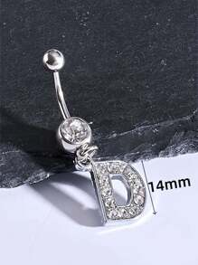 1pc Fashionable Classic 26 Letter Shape Pendant Goldtone Stainless Steel Navel Ring With Shiny Cubic Zirconia, Minimalist Style Body Piercing Jewelry Suitable For Women Daily Wear - Yellow Gold - View 10