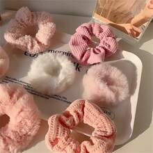 7 chiếc/gói Dây buộc tóc bằng sợi len dày mềm mại, Dây buộc tóc bồng bềnh thời trang thu đông, Dây buộc tóc chun co giãn Phụ kiện tóc - Nhiều màu (túi) - Xem 1