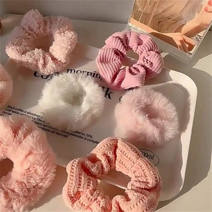 7 chiếc/gói Dây buộc tóc bằng sợi len dày mềm mại, Dây buộc tóc bồng bềnh thời trang thu đông, Dây buộc tóc chun co giãn Phụ kiện tóc - Nhiều màu (túi) - Xem 1