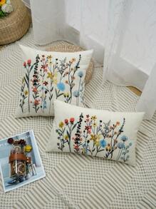 1pc, Canvas Flower Grass Embroidery Throw Pillow Cover Without Pillow Insert, Machine Washable, Zip Closure - Perfect For Home Decor Gifts Birthday Graduation