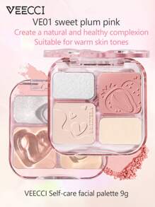Self-Care Facial Palette Highlight And Contour Palette Matte Highlighter - VE01 Sweet Plum Pink - View 3