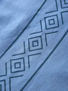 Men's Plus Size Retro Geometric Print Button Down Short Sleeve Shirt - Royal Blue - View 5